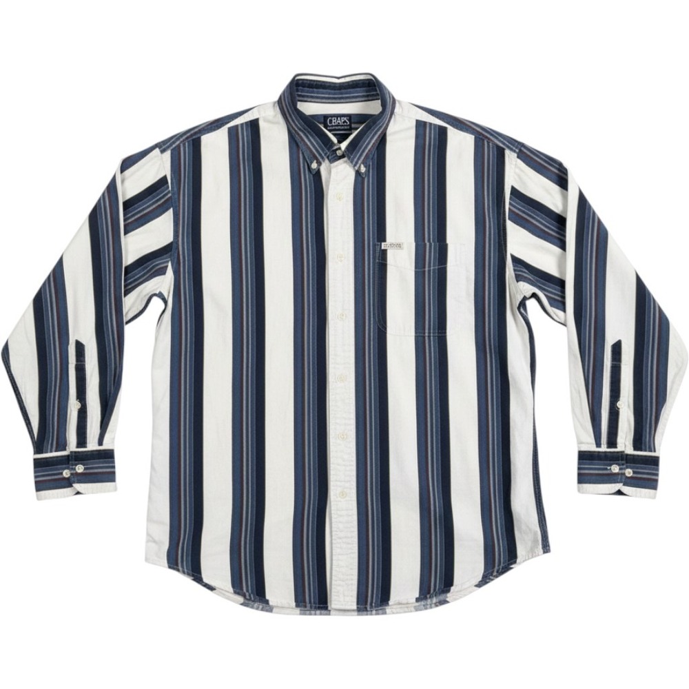 Chaps Ralph Lauren Mens XL Vintage Striped Button Down Shirt Long Sleeve Navy
